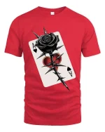 Gothic Black Rose Ace Card T Shirt Dark Love Graphic Tee - red t-shirt on white background