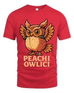 Cute Peach Owl T Shirt Funny Owlici Cartoon Graphic Tee - red t-shirt on white background