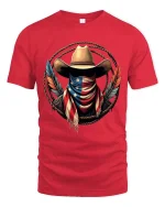 Patriotic Cowboy Bandana T Shirt American Flag Western Tee - red t-shirt on white background