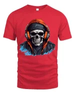 Skull Headphones Hoodie T Shirt Urban Street Style Graphic Tee - red t-shirt on white background