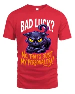 Funny Black Cat Bad Luck T Shirt Sarcastic Personality Tee - red t-shirt on white background