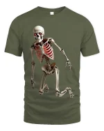 Creepy Dancing Skeleton T Shirt Spooky Glow Ribcage Tee - military green t-shirt on white background