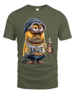 Funny Cartoon Beer Guy T Shirt Bearded Character Humor Tee - military green t-shirt on white background