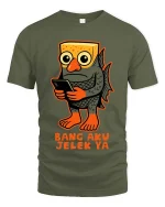 Funny Ugly Fish Meme T Shirt Weird Cartoon Humor Graphic Tee - military green t-shirt on white background