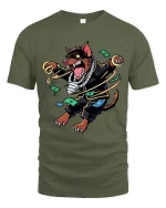 Funny Hustle Dog T Shirt Money Dance Street Style Graphic Tee - military green t-shirt on white background