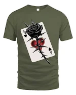 Gothic Black Rose Ace Card T Shirt Dark Love Graphic Tee - military green t-shirt on white background