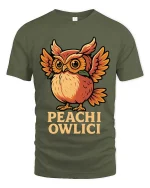 Cute Peach Owl T Shirt Funny Owlici Cartoon Graphic Tee - military green t-shirt on white background