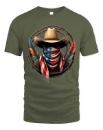 Patriotic Cowboy Bandana T Shirt American Flag Western Tee - military green t-shirt on white background