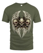 Dark Angel Skull T Shirt Demon Wings Gothic Horror Tee - military green t-shirt on white background