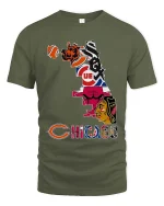 Chicago Sports City Skyline T Shirt Fan Pride Graphic Tee - military green t-shirt on white background