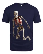 Creepy Dancing Skeleton T Shirt Spooky Glow Ribcage Tee - navy t-shirt on white background