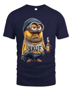 Funny Cartoon Beer Guy T Shirt Bearded Character Humor Tee - navy t-shirt on white background