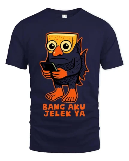 Funny Ugly Fish Meme T Shirt Weird Cartoon Humor Graphic Tee - navy t-shirt on white background