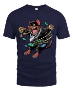 Funny Hustle Dog T Shirt Money Dance Street Style Graphic Tee - navy t-shirt on white background
