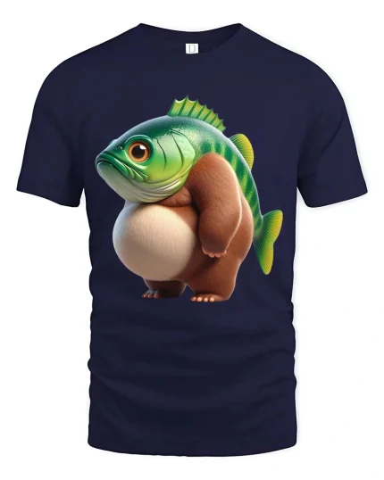 Funny Fish Bear Hybrid T Shirt Cute Weird Animal Graphic Tee - navy t-shirt on white background