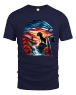 Native Spirit Wolf Feather T Shirt Nature Art Graphic Tee - navy t-shirt on white background