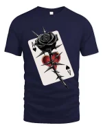 Gothic Black Rose Ace Card T Shirt Dark Love Graphic Tee - navy t-shirt on white background