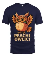 Cute Peach Owl T Shirt Funny Owlici Cartoon Graphic Tee - navy t-shirt on white background