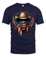 Patriotic Cowboy Bandana T Shirt American Flag Western Tee - navy t-shirt on white background