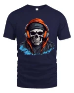 Skull Headphones Hoodie T Shirt Urban Street Style Graphic Tee - navy t-shirt on white background