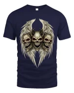 Dark Angel Skull T Shirt Demon Wings Gothic Horror Tee - navy t-shirt on white background
