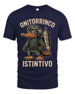 Funny Platypus Aviator T Shirt Onitorrinco Instintivo Tee - navy t-shirt on white background