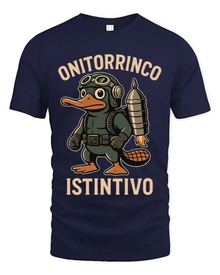 Funny Platypus Aviator T Shirt Onitorrinco Instintivo Tee - navy t-shirt on white background