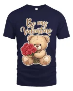 Cute Teddy Bear Be My Valentine T Shirt Romantic Love Tee - navy t-shirt on white background
