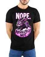 Funny Angry Bunny Nope Absolutely Not T Shirt Attitude Tee - model wearing black tee with hands behind back