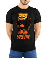 Funny Ugly Fish Meme T Shirt Weird Cartoon Humor Graphic Tee - model wearing black tee with hands behind back