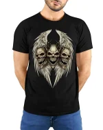 Dark Angel Skull T Shirt Demon Wings Gothic Horror Tee - model wearing black tee with hands behind back
