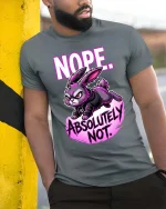 Funny Angry Bunny Nope Absolutely Not T Shirt Attitude Tee - model wearing grey tee, leaning on column