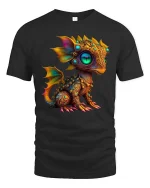 Cute Fantasy Dragon Graphic T Shirt Colorful Magical Creature - black t-shirt on white background
