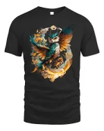 Magical Owl Flame Circle Tshirt Artistic Fantasy Bird Design - black t-shirt on white background