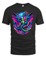 Alien Dragon Fusion Graphic T Shirt Cosmic Fantasy Art Style - black t-shirt on white background