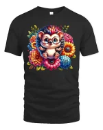 Cute Hedgehog Glasses Floral Graphic T Shirt Adorable Style - black t-shirt on white background