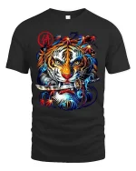 Samurai Tiger Graphic T Shirt Japanese Warrior Street Art Style - black t-shirt on white background