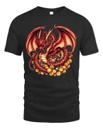 Red Dragon Treasure Graphic T Shirt Fantasy Gold Hoard Art - black t-shirt on white background