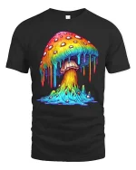 Colorful Dripping Mushroom Graphic T Shirt Psychedelic Art - black t-shirt on white background