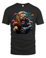 Lion Fish Hybrid Graphic T Shirt Wild Ocean Jungle Fusion Art - black t-shirt on white background