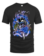Skull Top Hat Rose Graphic T Shirt Dark Gothic Street Style Art - black t-shirt on white background