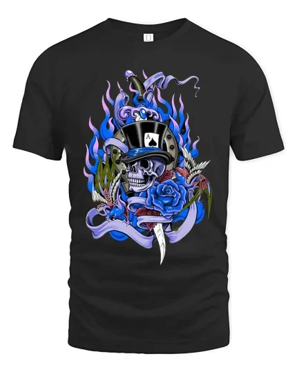 Skull Top Hat Rose Graphic T Shirt Dark Gothic Street Style Art - black t-shirt on white background