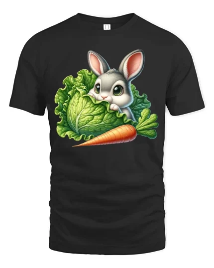 Cute Bunny Carrot Graphic T Shirt Funny Garden Animal Style - black t-shirt on white background