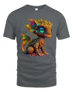 Cute Fantasy Dragon Graphic T Shirt Colorful Magical Creature - gray t-shirt on white background