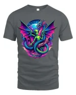 Alien Dragon Fusion Graphic T Shirt Cosmic Fantasy Art Style - gray t-shirt on white background