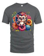 Cute Hedgehog Glasses Floral Graphic T Shirt Adorable Style - gray t-shirt on white background
