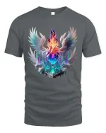 Angel Wings Heart Flame Graphic T Shirt Fantasy Sacred Art - gray t-shirt on white background