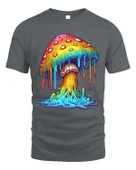 Colorful Dripping Mushroom Graphic T Shirt Psychedelic Art - gray t-shirt on white background