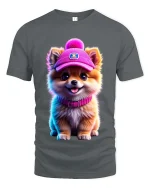 Cute Pomeranian Puppy Hat Graphic T Shirt Adorable Dog Style - gray t-shirt on white background