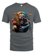 Lion Fish Hybrid Graphic T Shirt Wild Ocean Jungle Fusion Art - gray t-shirt on white background